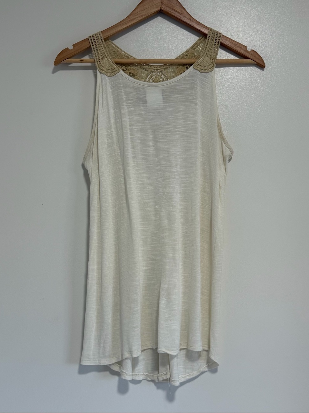 Wrangler Crochet Lace Back‎ Tank Top Cream White Slub Knit Size S